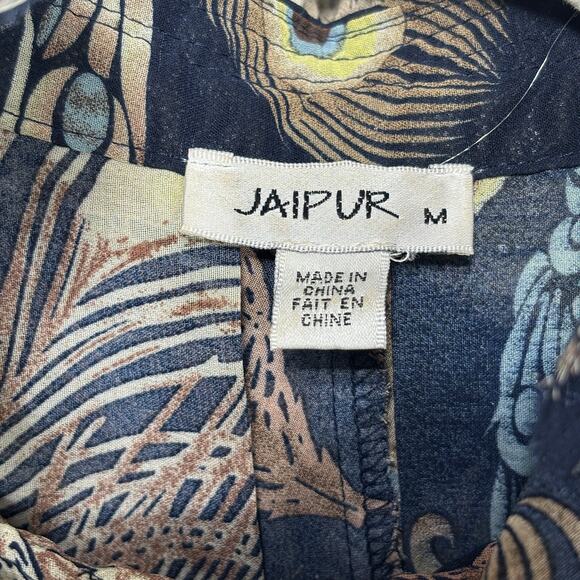 Jaipur Peacock Tunic Top M Semi Sheer Unique Ruffle Collar Boho Artsy Statement - Picture 3 of 8